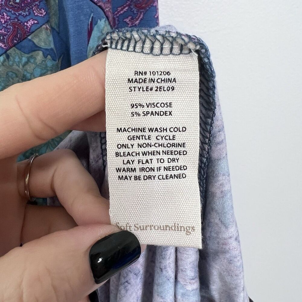 Soft Surroundings Ismerelda Floral Maxi Dress Blue Pink Jersey Long Sleeve M NEW - Picture 9 of 10